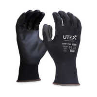 Pu Coated Gloves - Polyester Fabric, Rubber Coated, Plain Black | Exceptional Durability, Enhanced Grip, Comfortable Fit For Industrial Use