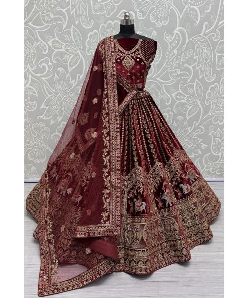 Maroon Designer Bridal Lehenga - Size: Customized