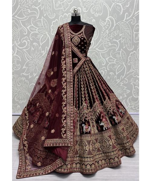 Maroon Designer Bridal Lehenga - Size: Customized