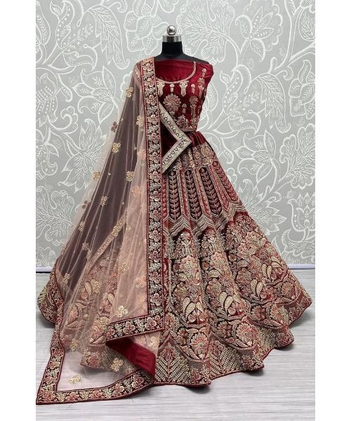 Maroon Designer Bridal Lehenga - Size: Customized