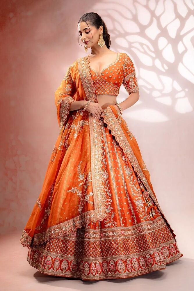Orange Bridal Lehenga Choli - Size: Customized