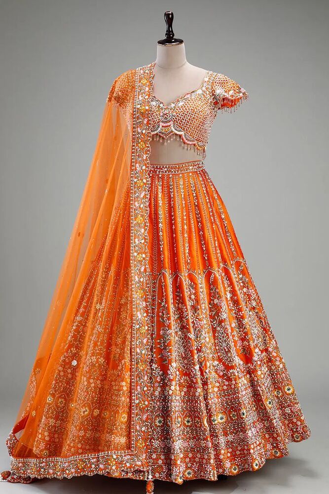 Orange Bridal Lehenga Choli - Size: Customized