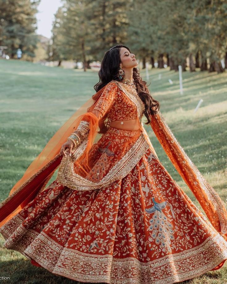 Orange Bridal Lehenga Choli - Size: Customized