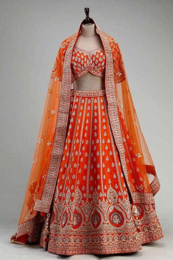 Orange Bridal Lehenga Choli - Size: Customized