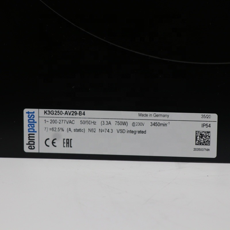 Ebmpapst K3g250-av29-b4 250mm 230vac 50/60hz 750w 3.3a 1755m3/h 3450rpm Ip54 Wind Power Axial Cooling Fan - Color: Black