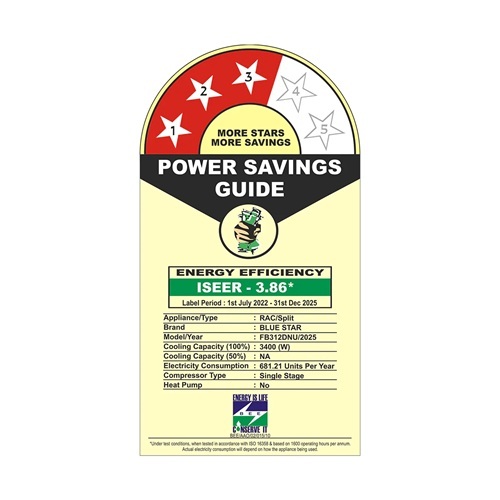 Blue Star 1.0 Ton 3 Star Fixed Speed Split Ac-312dnu - Highcoolingperformance, Turbocool, Comfortsleep, Humiditycontrol, Selfdiagnosis, Anti-corrosive Blue Fins, Energysaver