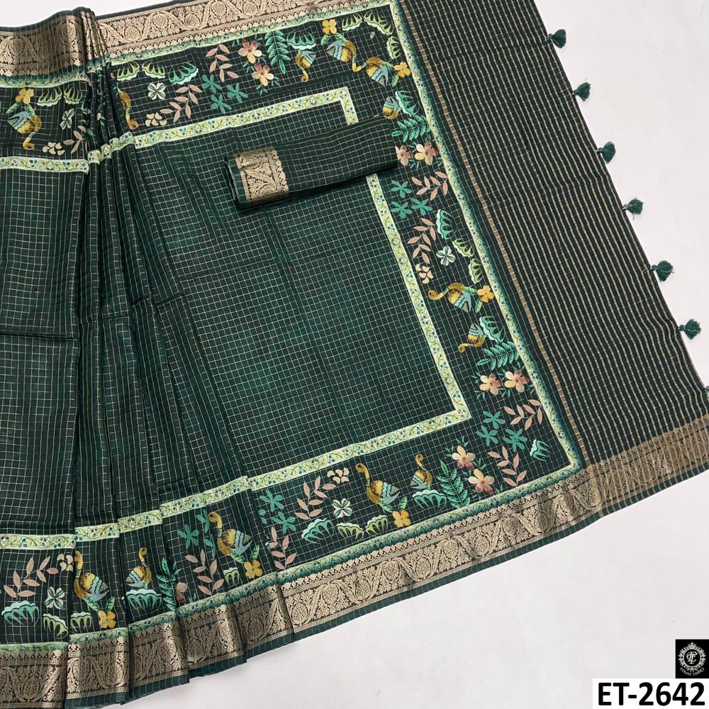 Green Floral Print Saree