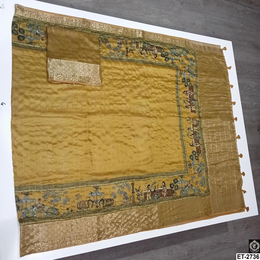 Yellow Kalamkari Print Saree