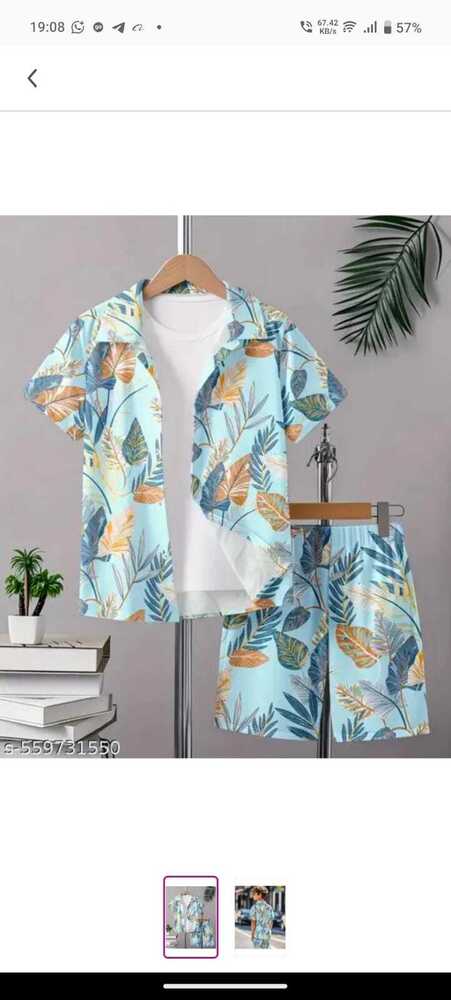 Kids Cord Set - Cotton Fabric, Size 1-5 Years, Blue Color, Modern Style, Short Sleeves, Digital Print Design With 7-8 Color Options