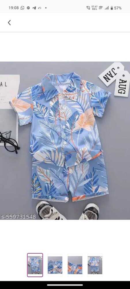 Kids Cord Set - Cotton Fabric, Size 1-5 Years, Blue Color, Modern Style, Short Sleeves, Digital Print Design With 7-8 Color Options