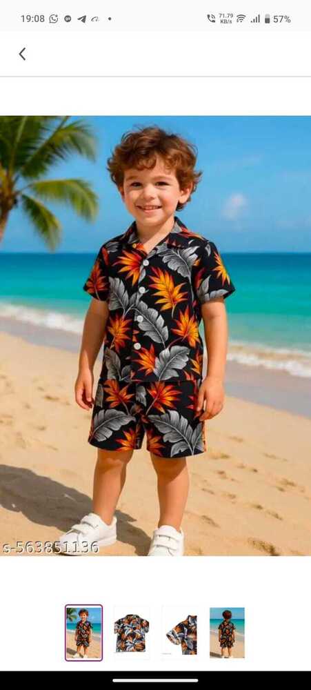 Kids Cord Set - Cotton Fabric, Size 1-5 Years, Blue Color, Modern Style, Short Sleeves, Digital Print Design With 7-8 Color Options