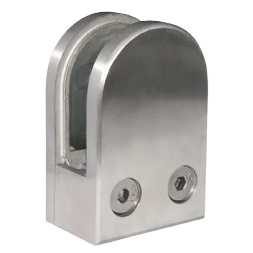 Stainless Steel Glass Bracket - 5 mm Glass Thickness, Silver Color , Curved Design for Showcases with Solid Support Structure