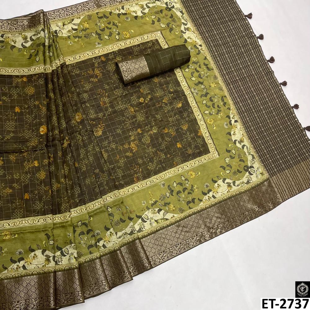 Green Floral Silk Saree