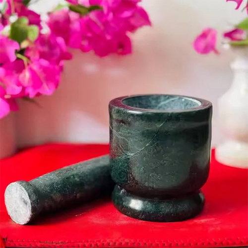 Green Marble Mor-tar And Pestle Set