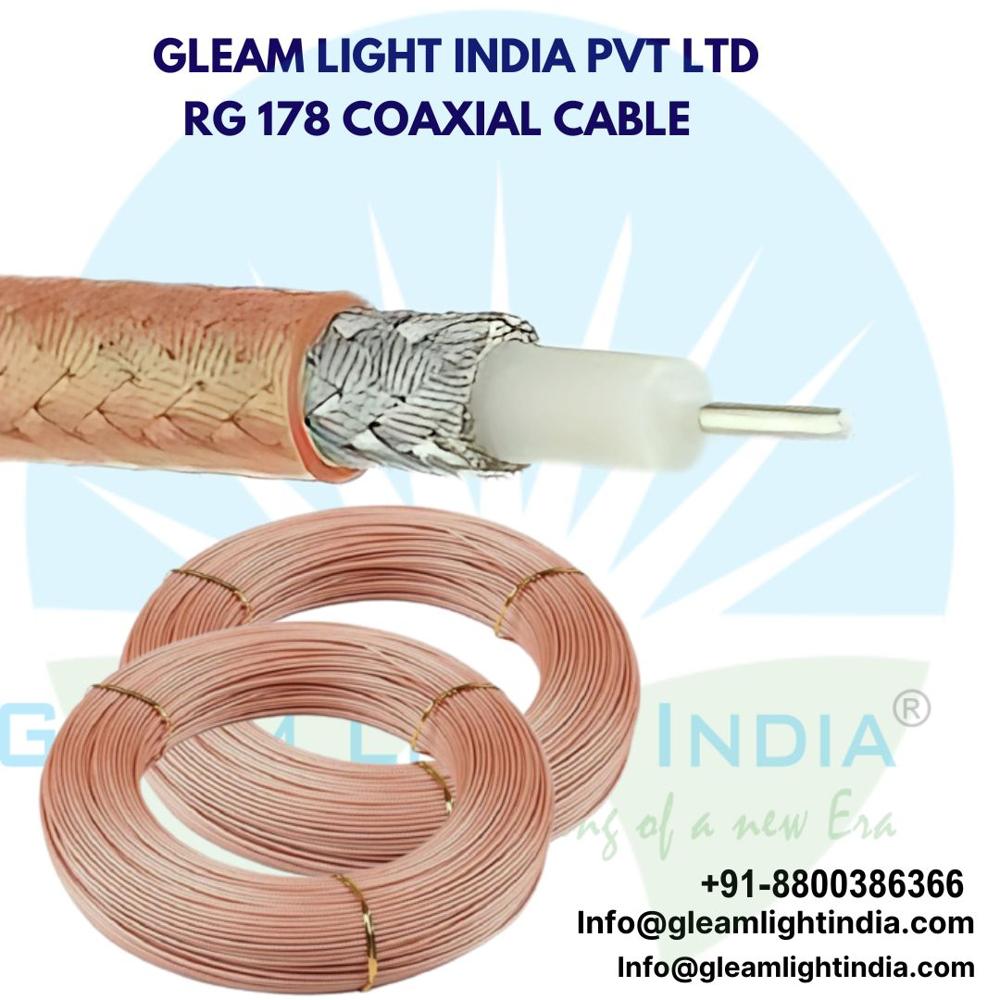 Rg178 Coaxial Cable - Copper, 200 Meter, Golden/silver Color, Solid Round Conductor, Brown Jacket | Warranty Included, Industrial Application