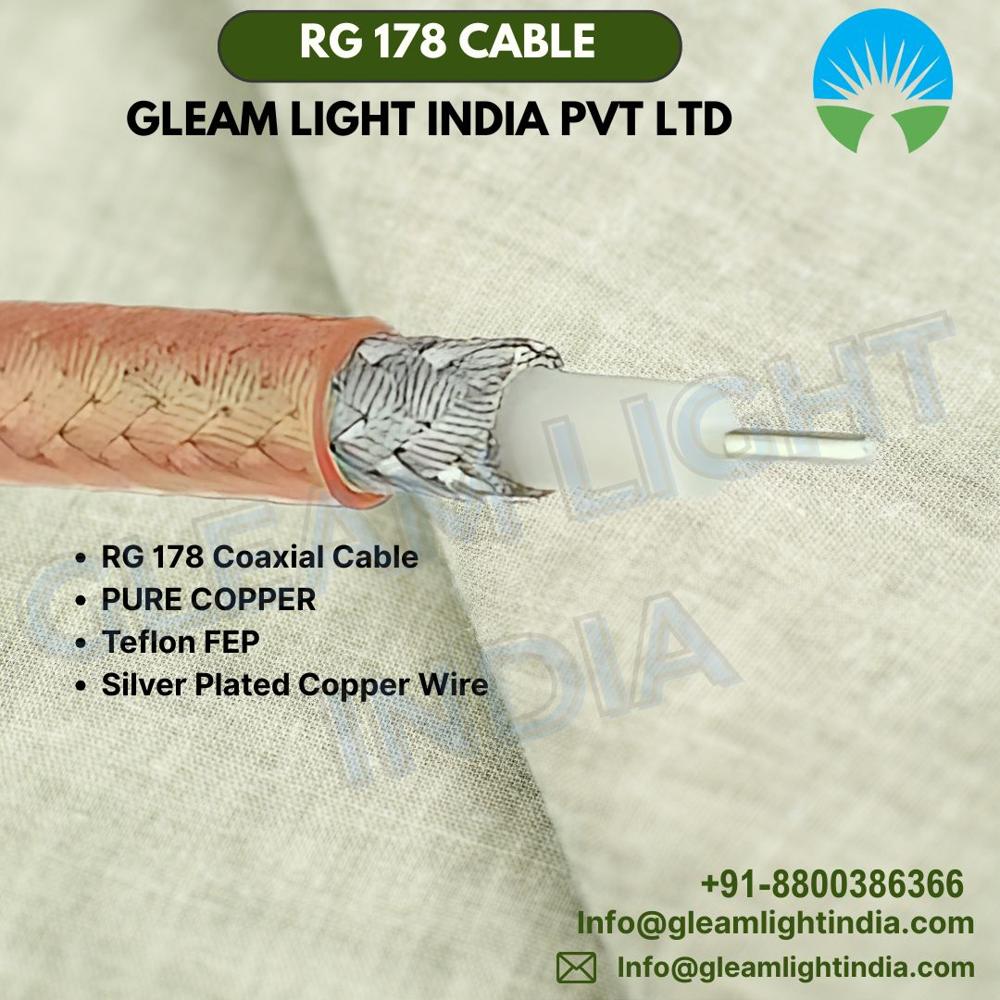 Rg178 Coaxial Cable - Copper, 200 Meter, Golden/silver Color, Solid Round Conductor, Brown Jacket | Warranty Included, Industrial Application