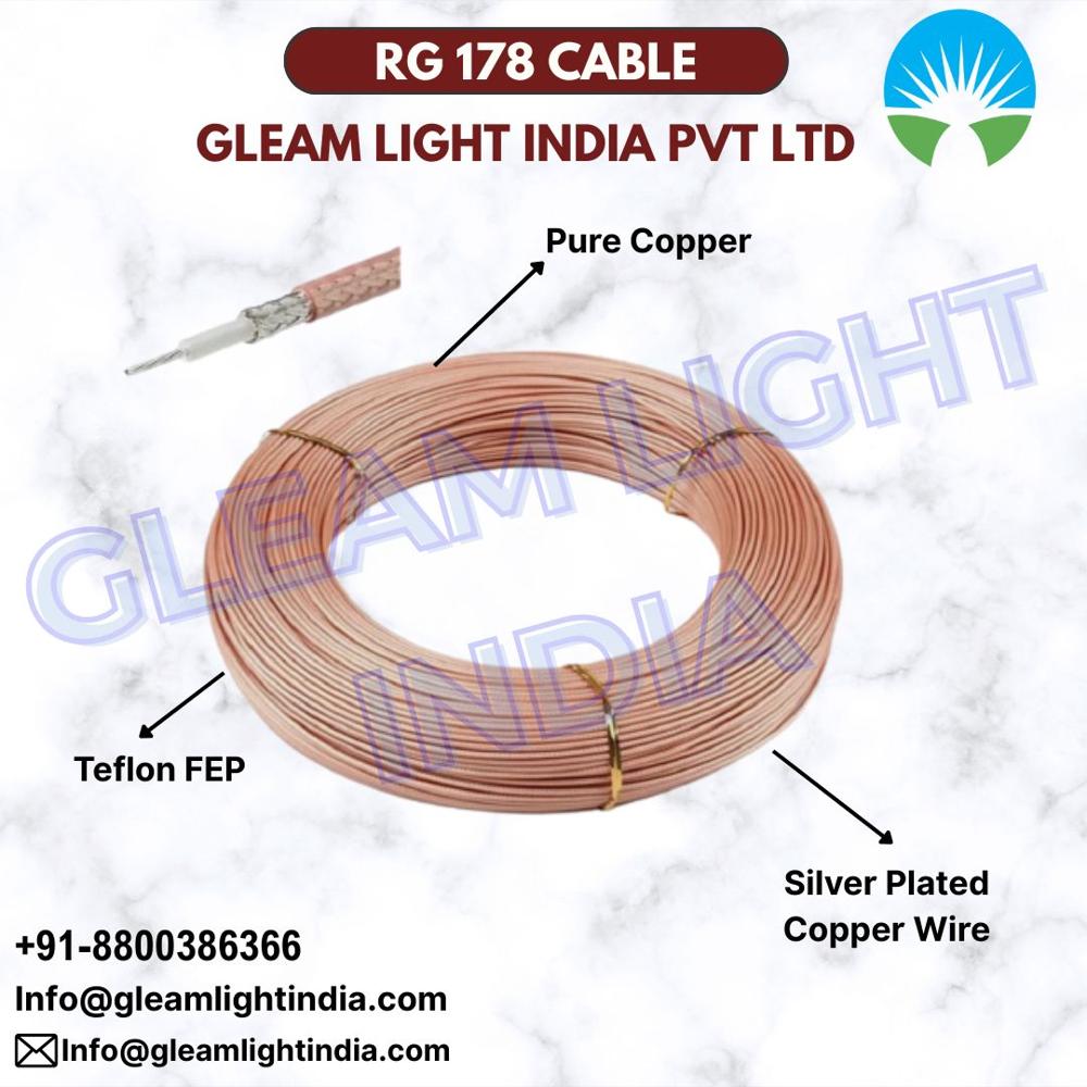Rg178 Coaxial Cable - Copper, 200 Meter, Golden/silver Color, Solid Round Conductor, Brown Jacket | Warranty Included, Industrial Application
