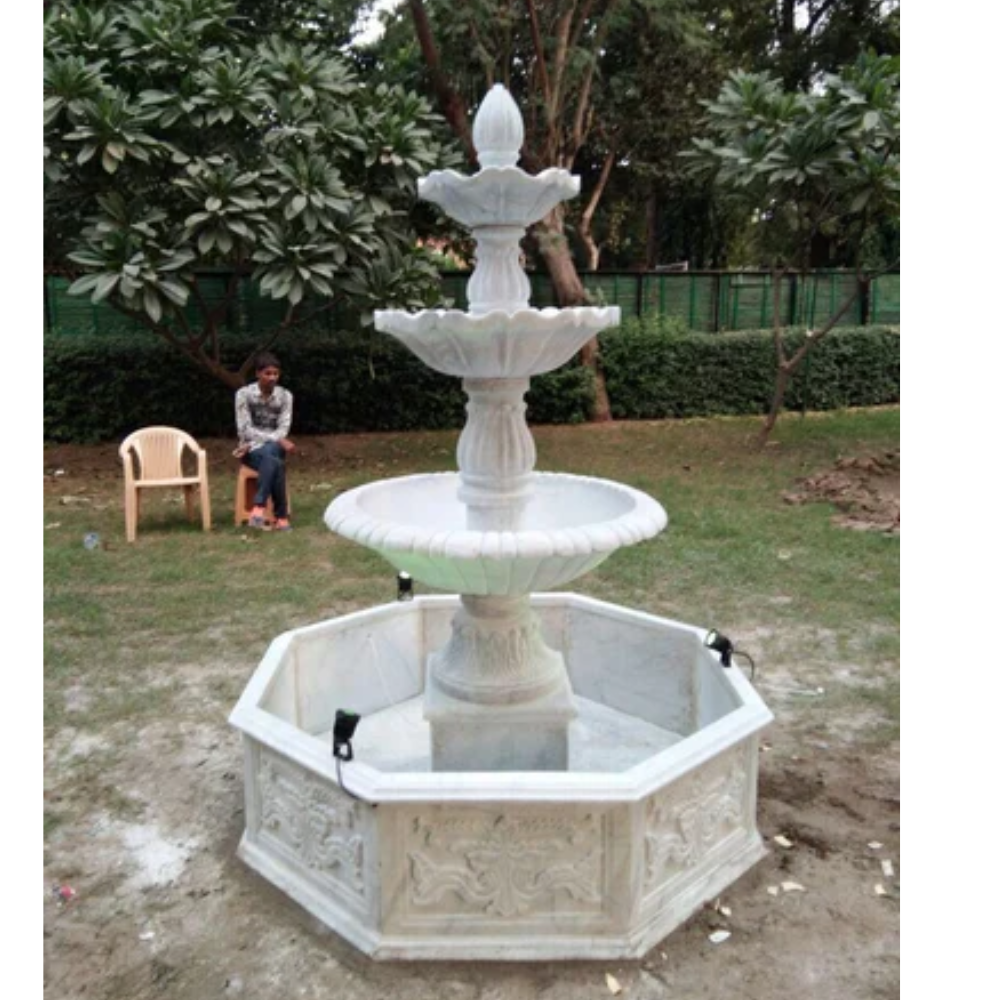 Outdoor White Marble Fountain