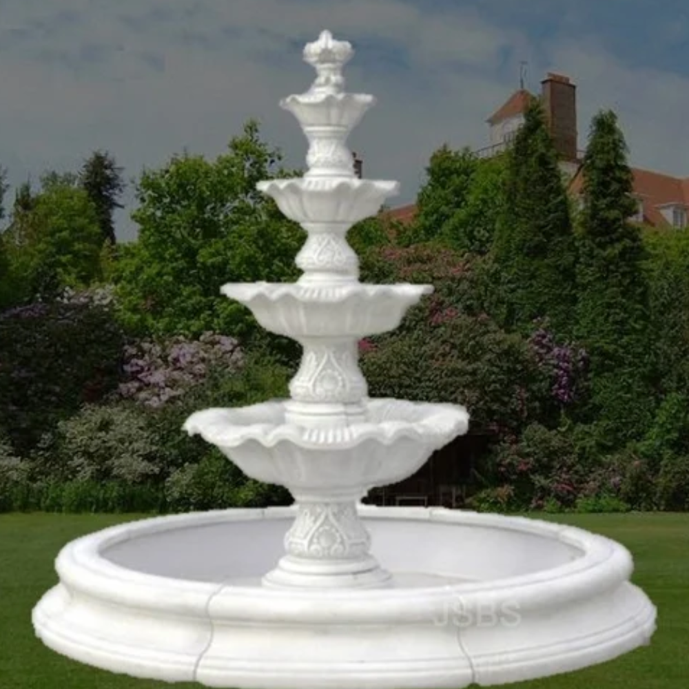 Outdoor White Marble Fountain