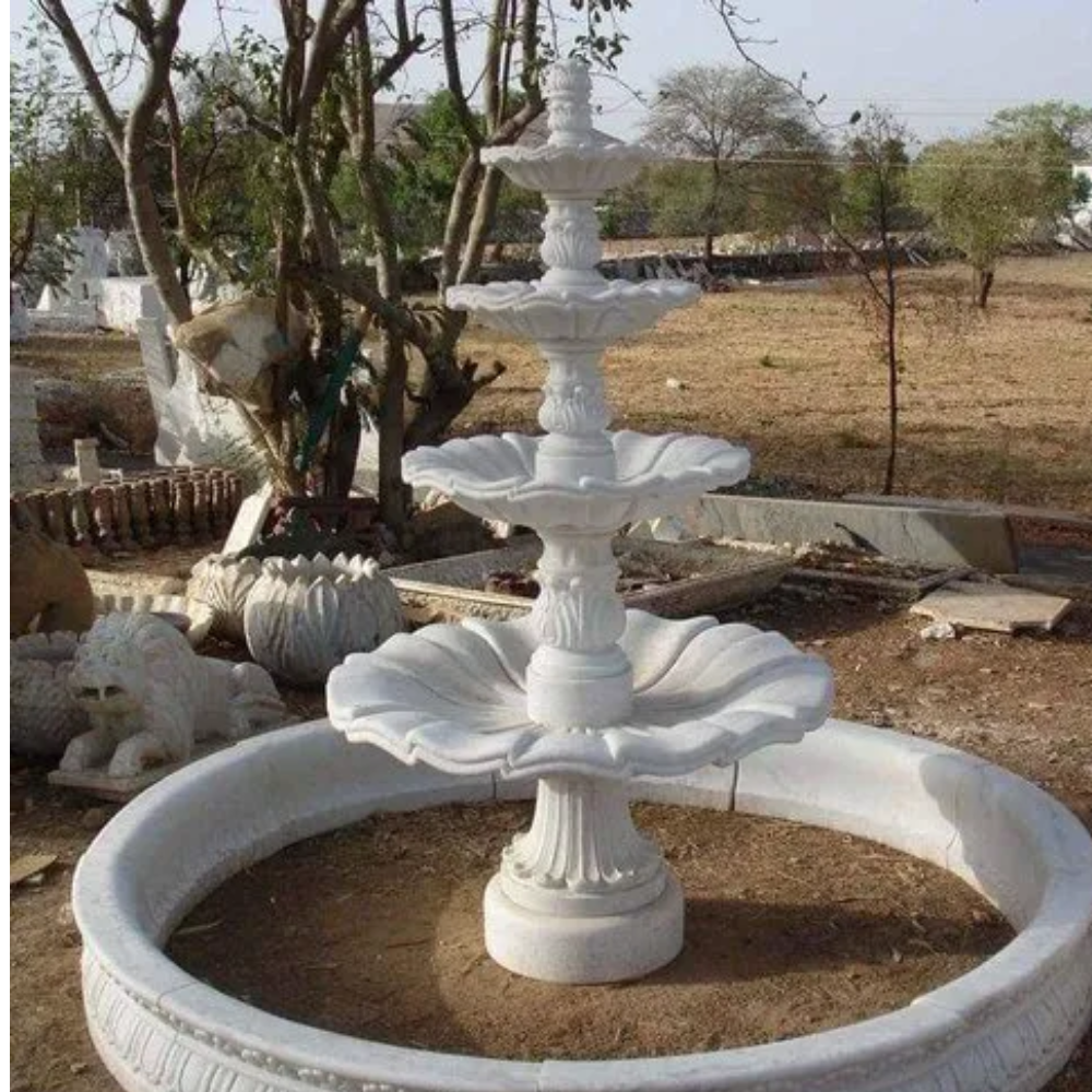 Outdoor White Marble Fountain
