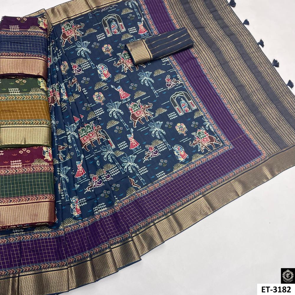 BATIK PRINT NAVY BLUE SAREE