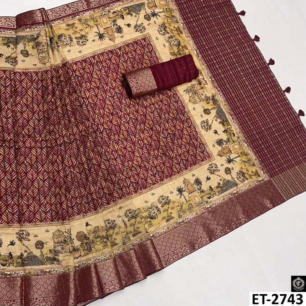 Maroon kalamkari Saree