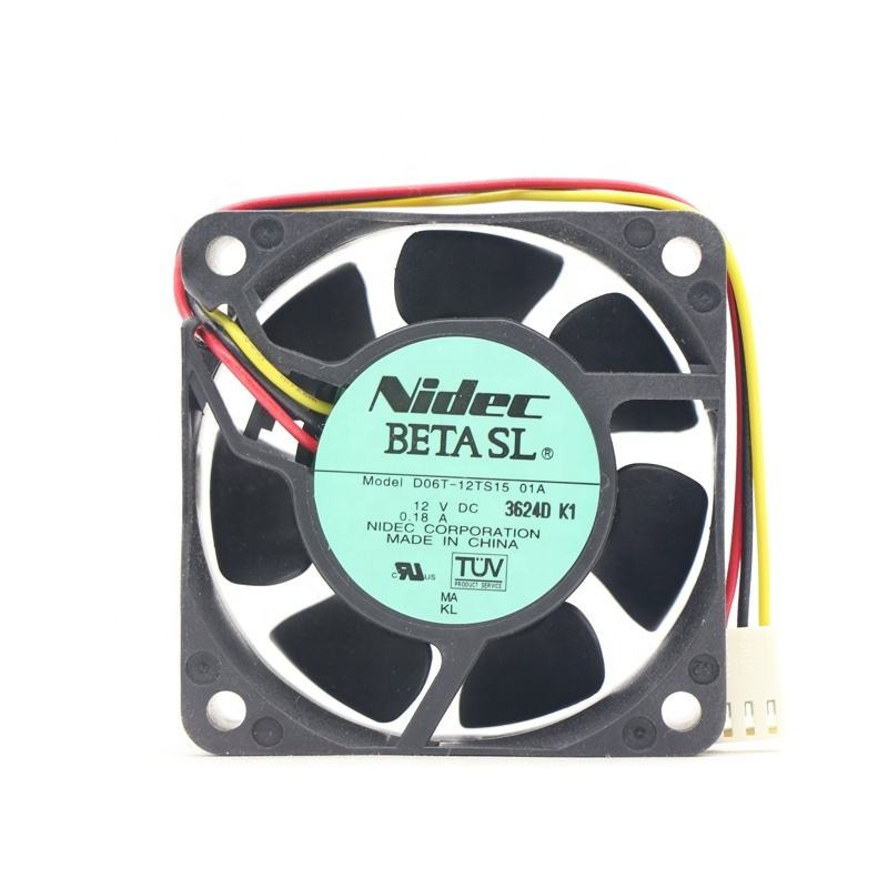 Nidec D06T-12TS15 01A 12V DC 0.18A 60X60X25mm 6cm 6025 2.16W 3800RPM Wire Leads Small Axial Cooling Fan