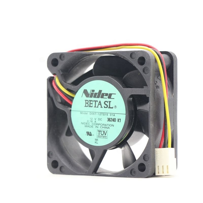 Nidec D06T-12TS15 01A 12V DC 0.18A 60X60X25mm 6cm 6025 2.16W 3800RPM Wire Leads Small Axial Cooling Fan