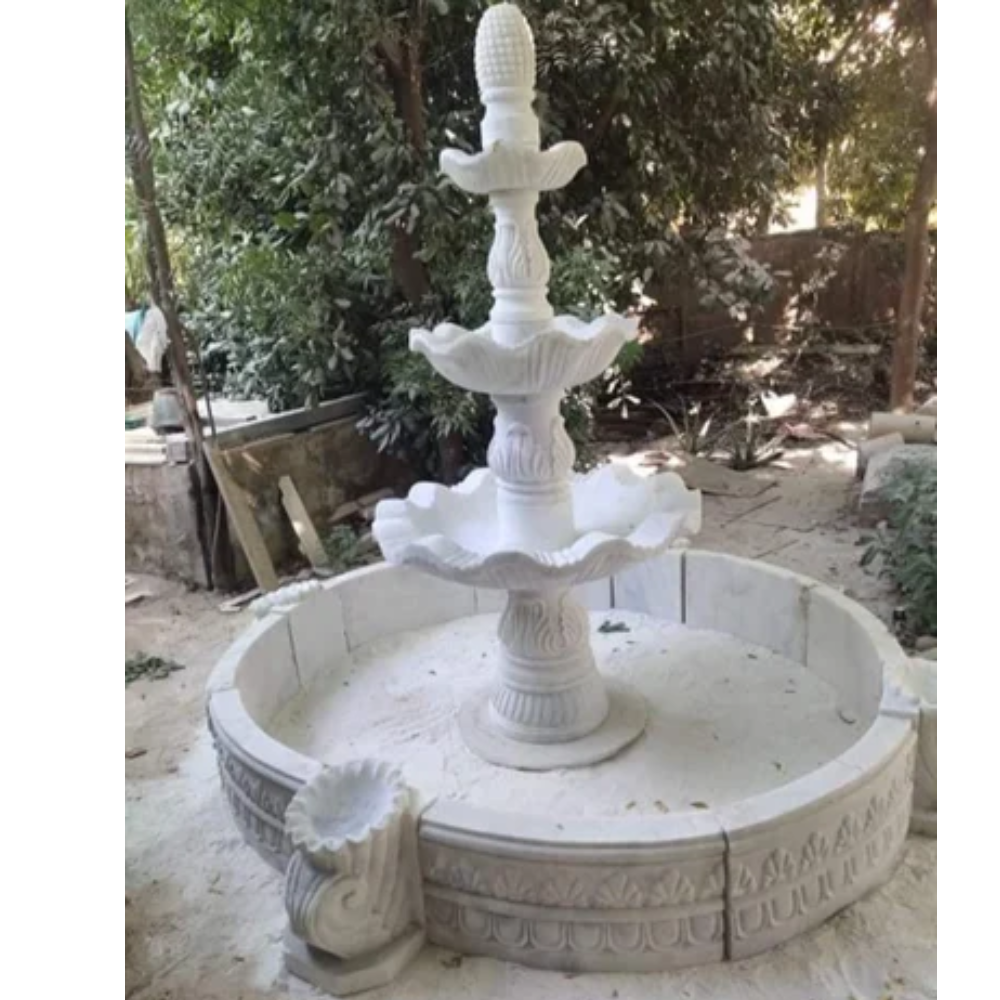 Marble white 3 tier water fountain