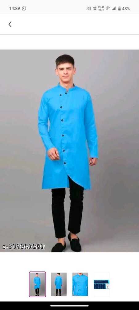 Mens Kurta - Cotton, M To Xxl Size, Yellow Color, Long Sleeve, Plain Pattern | Breathable, Washable, Heavy Party Wear, Fresh Stock