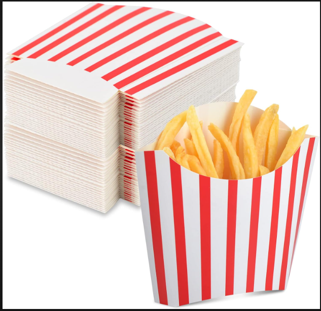 PAPER FRENCH FRIES BOX SMALL AND BIG - Eco-Friendly Food-Grade Paper, Small 3000 pcs & Big 2500 pcs , Leak-Resistant, Tapered Open-Top Design
