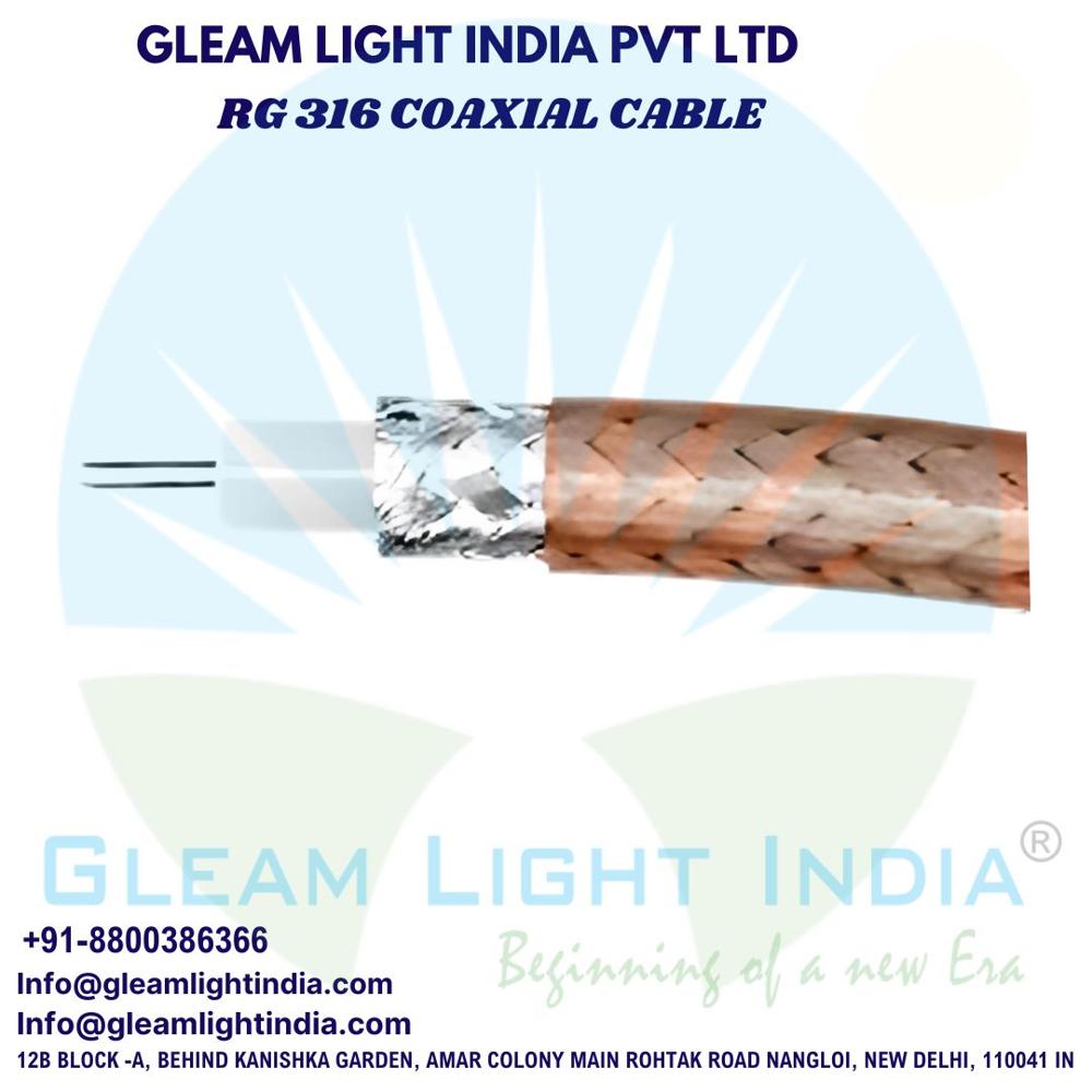 Rg316 Coaxial Cable - Fluorinated Ethylene Copper With Silver Covered Copper Conductor, Golden/silver Jacket, 50 Ohm, Round Solid Conductor
