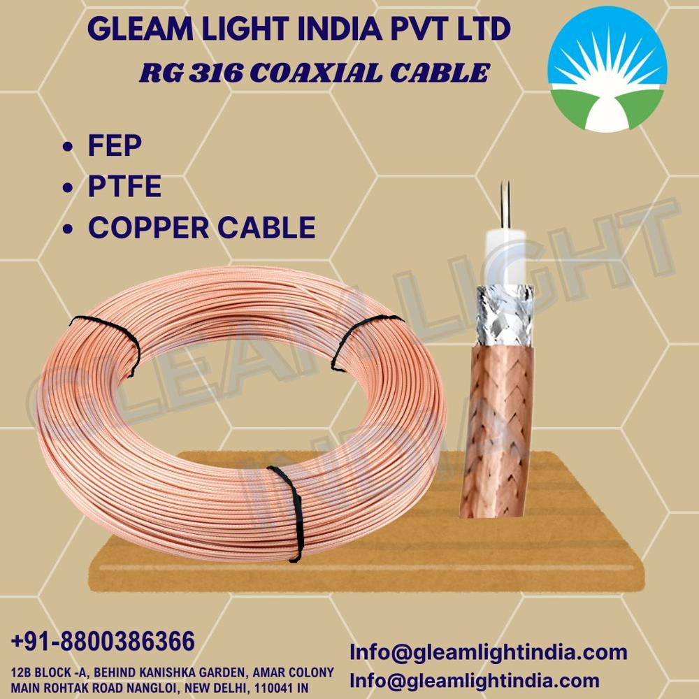 Rg316 Coaxial Cable - Fluorinated Ethylene Copper With Silver Covered Copper Conductor, Golden/silver Jacket, 50 Ohm, Round Solid Conductor