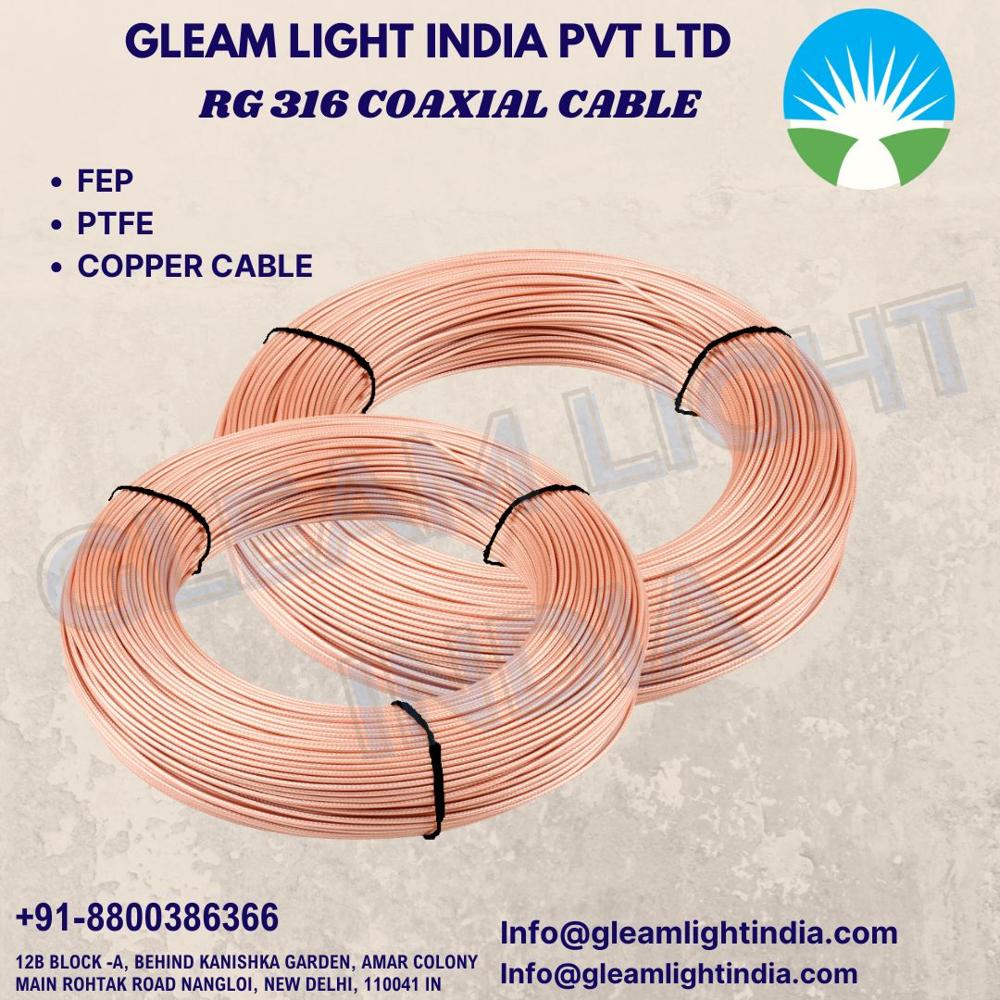 Rg316 Coaxial Cable - Fluorinated Ethylene Copper With Silver Covered Copper Conductor, Golden/silver Jacket, 50 Ohm, Round Solid Conductor
