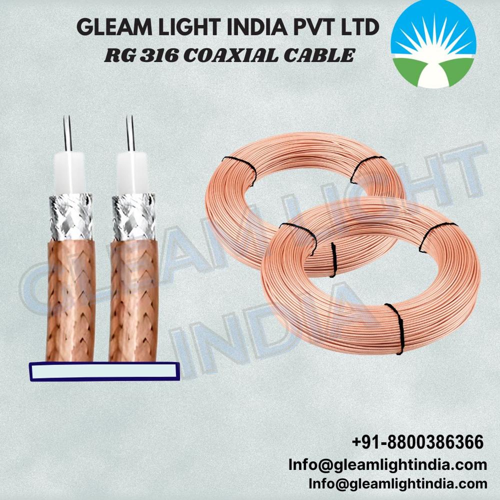 Rg316 Coaxial Cable - Fluorinated Ethylene Copper With Silver Covered Copper Conductor, Golden/silver Jacket, 50 Ohm, Round Solid Conductor
