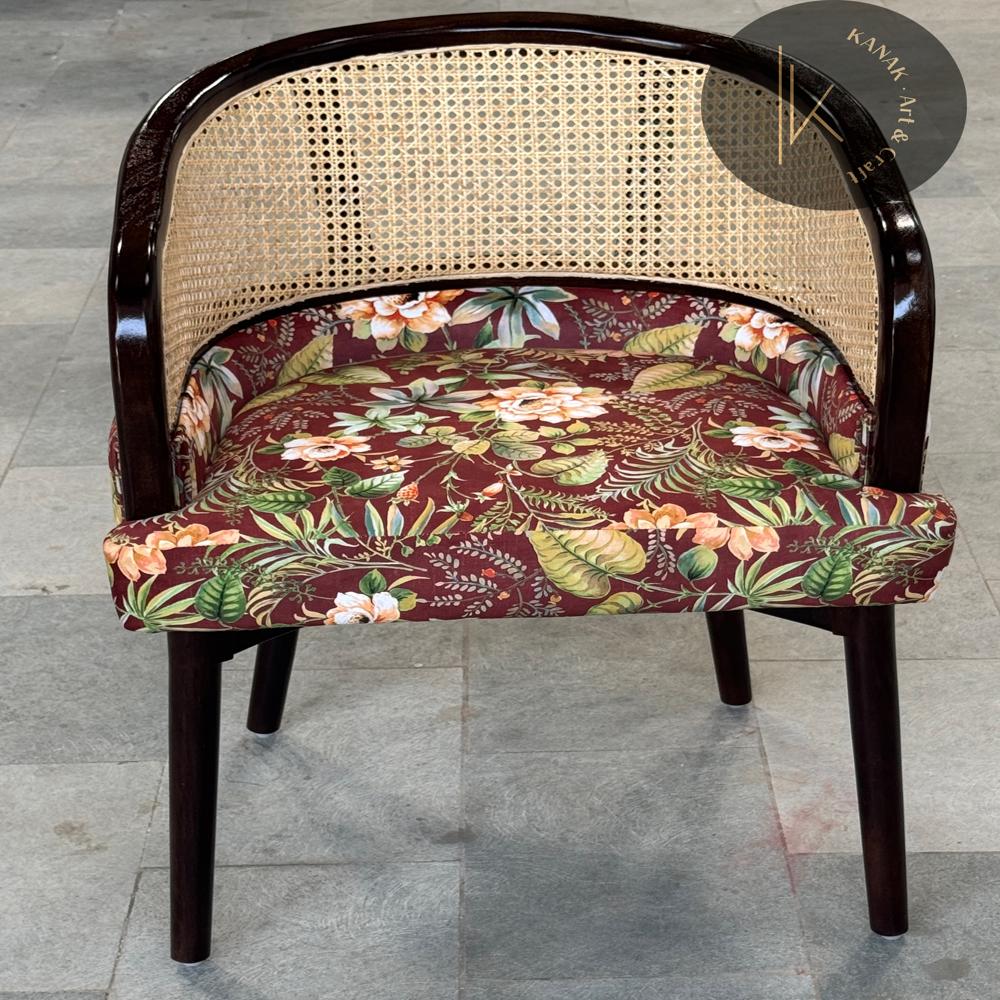WOODEN CANED CUSHION CHAIR 