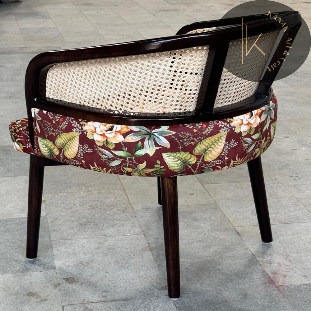 WOODEN CANED CUSHION CHAIR 