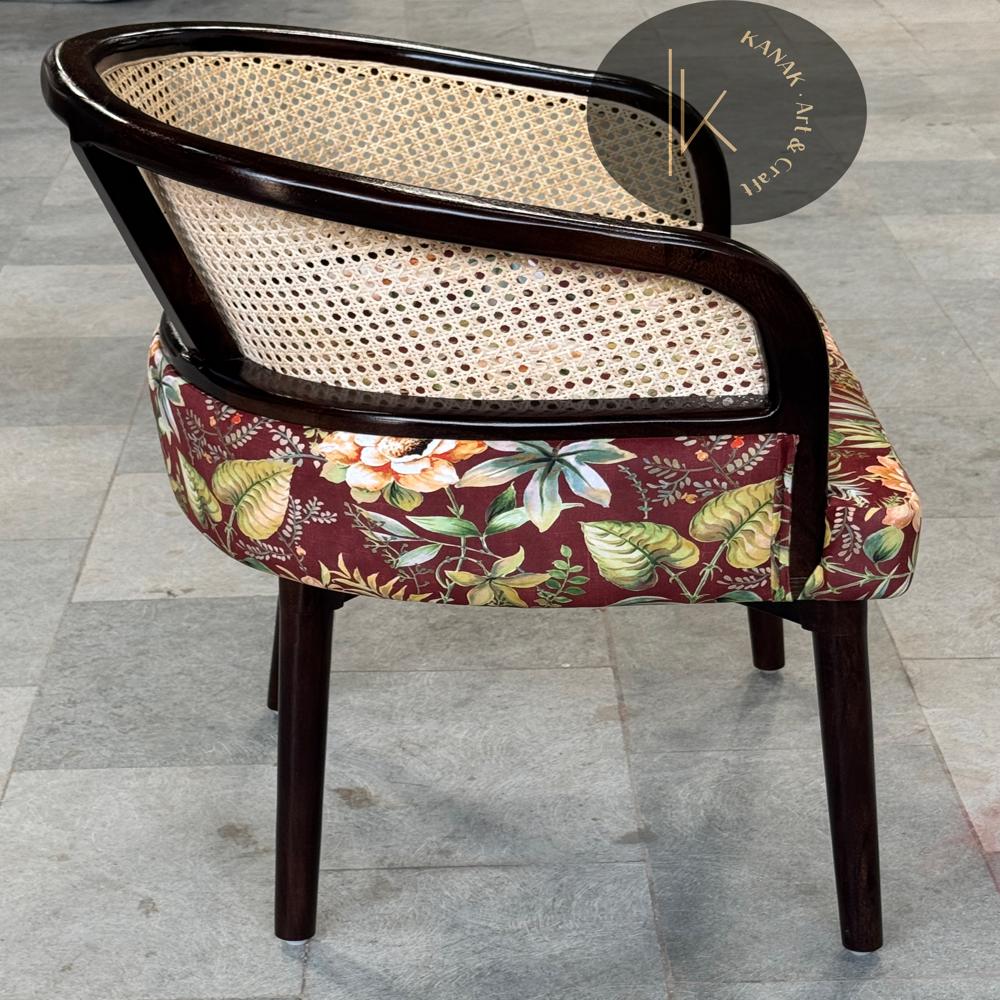 WOODEN CANED CUSHION CHAIR 