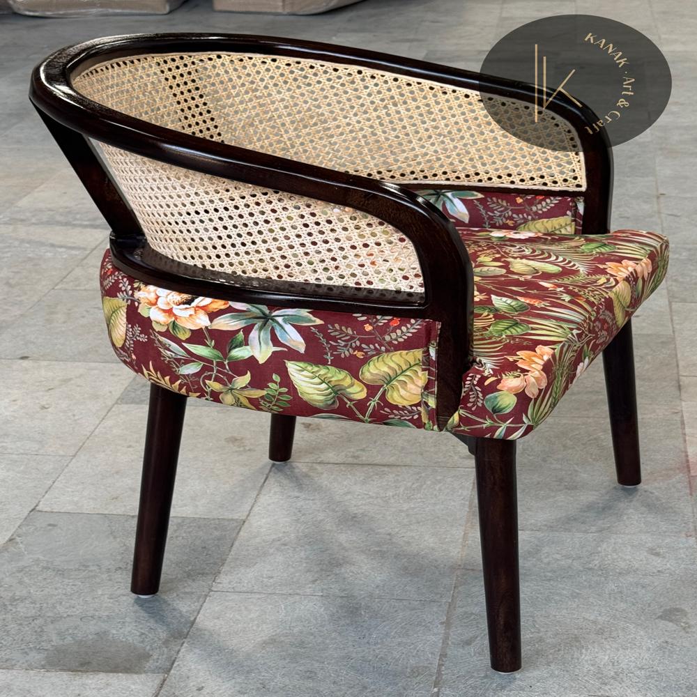 WOODEN CANED CUSHION CHAIR 