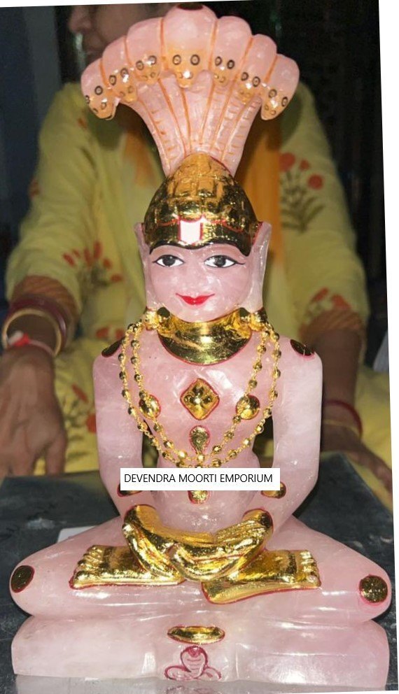 Buy Rose Quartz Jain Statue In Marble - Color: Multicolor