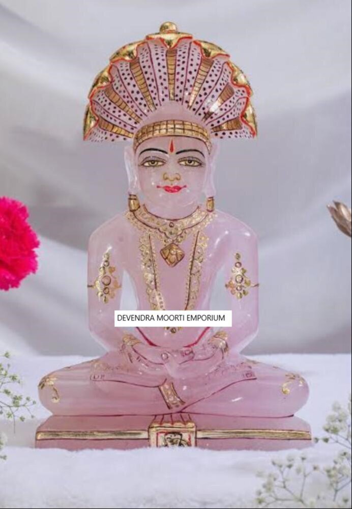 Buy Rose Quartz Jain Statue In Marble In Mumbai - Color: Multicolor