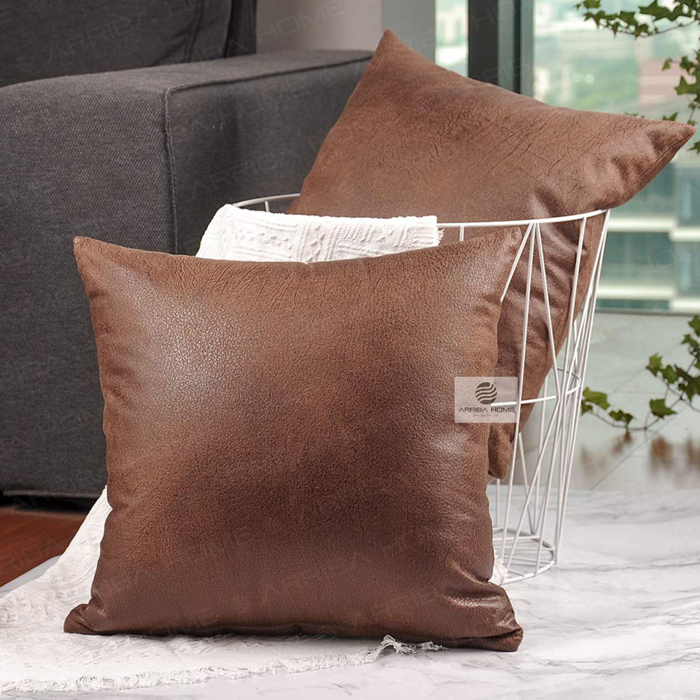 Premium Leather Cushion Covers - Color: Beige & Tan Brown