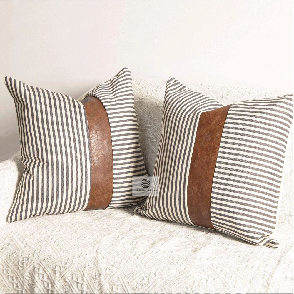 Premium Leather Cushion Covers - Color: Beige & Tan Brown