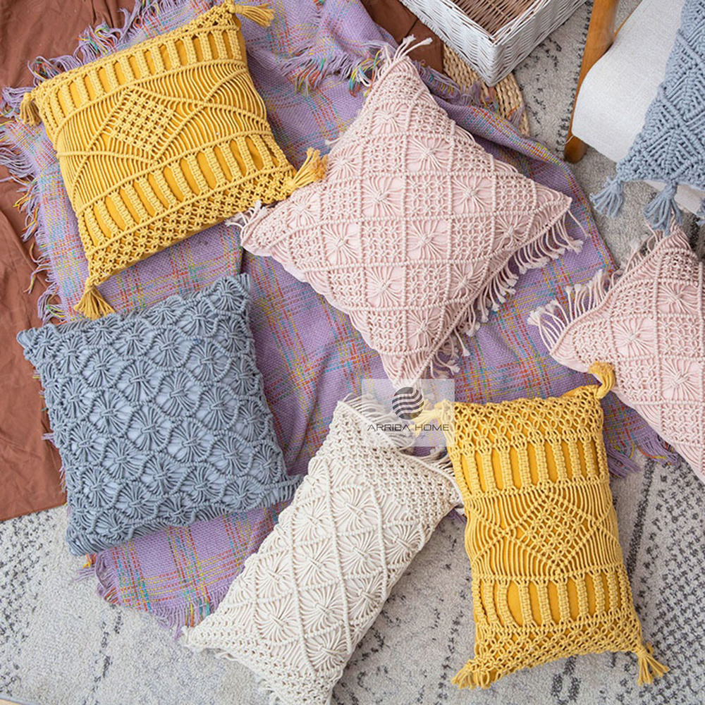 Handmade Macrame Cushion Covers - Color: Cream