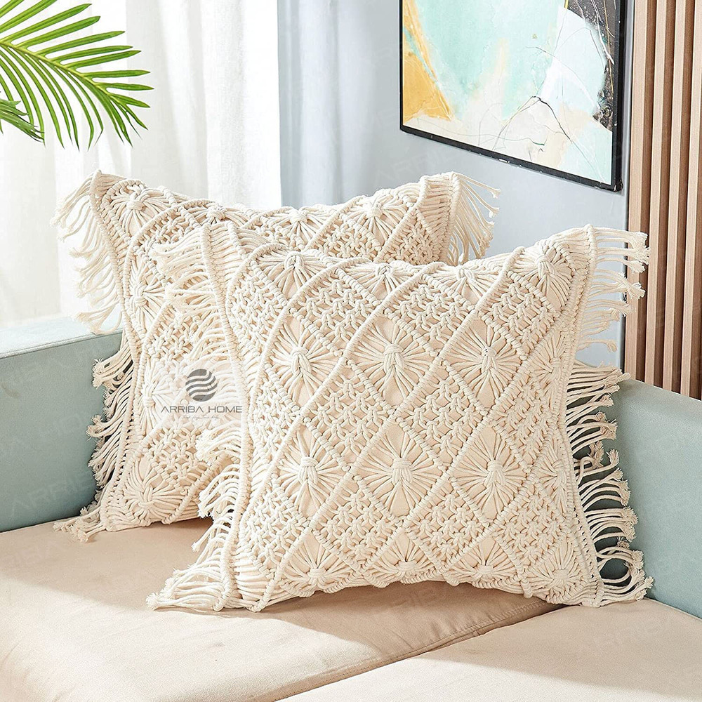 Handmade Macrame Cushion Covers - Color: Cream