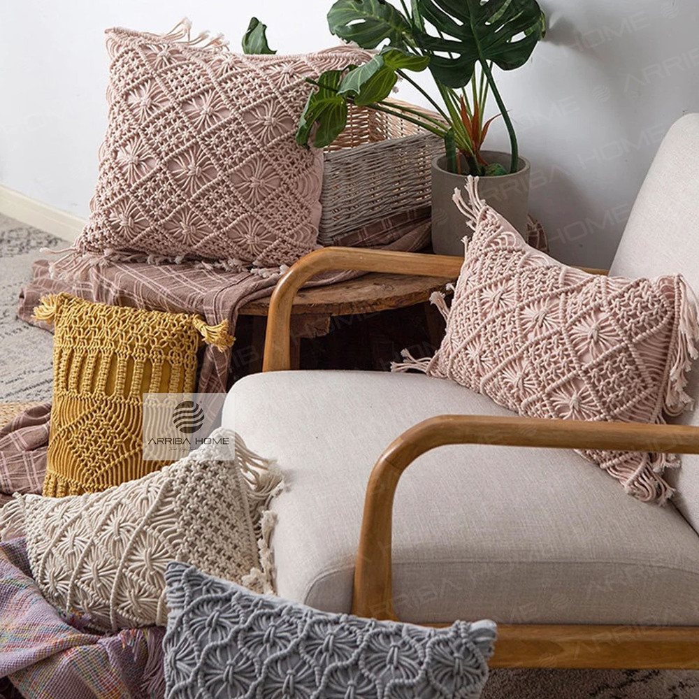 Handmade Macrame Cushion Covers - Color: Cream