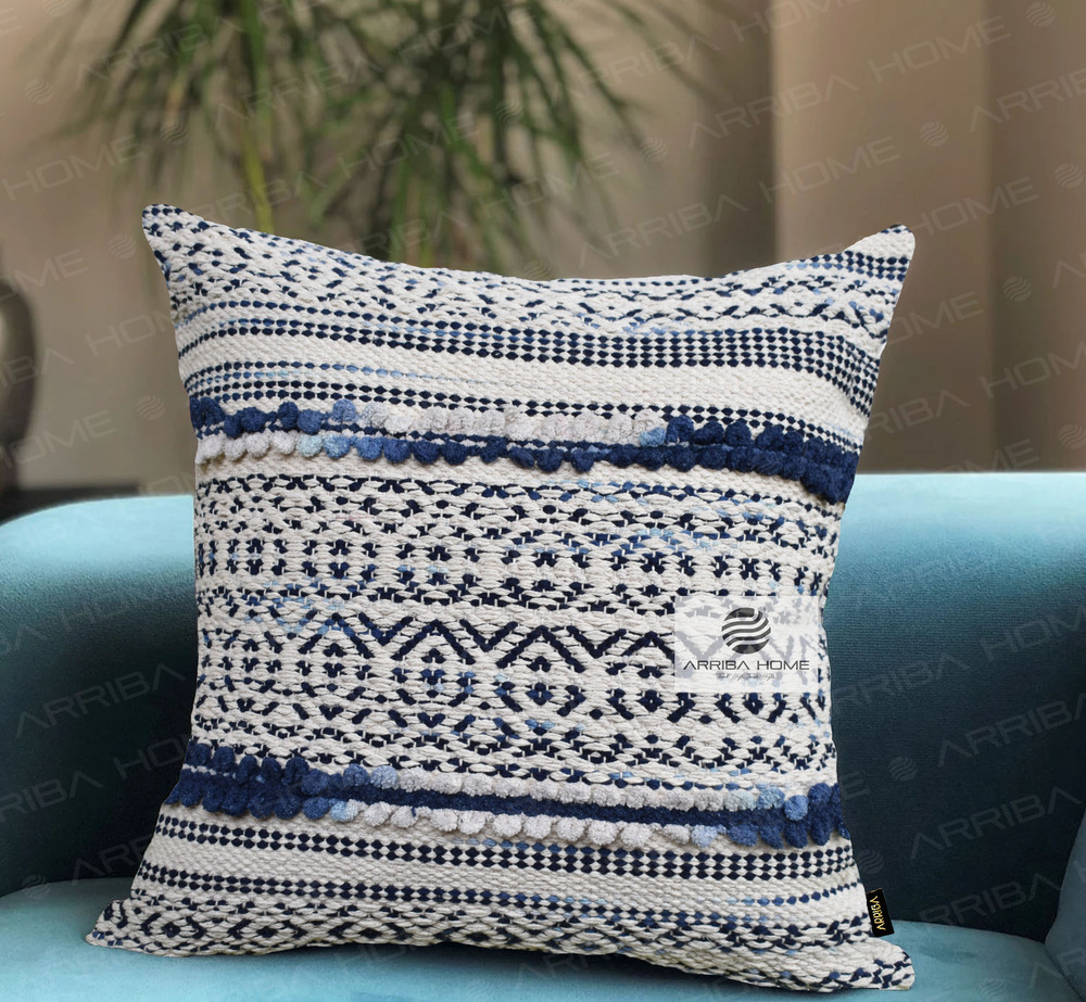 Chindi Cushion Covers - 100% Cotton, 12x12 To 24x24 Inches, Brown, Mustard Yellow, Grey, Aqua Blue | Screen/stencil/block Printed, Zipper Closure, Easy Maintenance