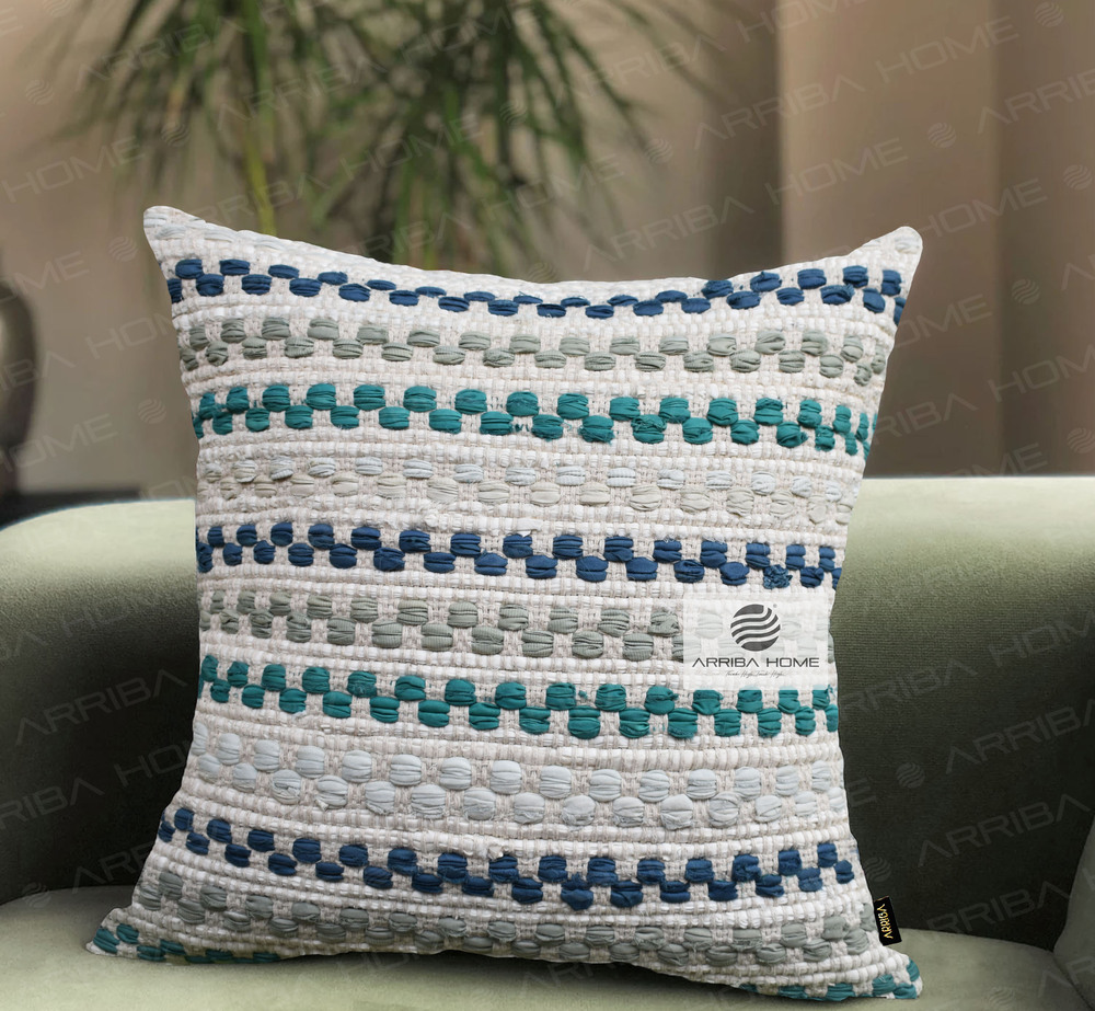 Chindi Cushion Covers - 100% Cotton, 12x12 To 24x24 Inches, Brown, Mustard Yellow, Grey, Aqua Blue | Screen/stencil/block Printed, Zipper Closure, Easy Maintenance