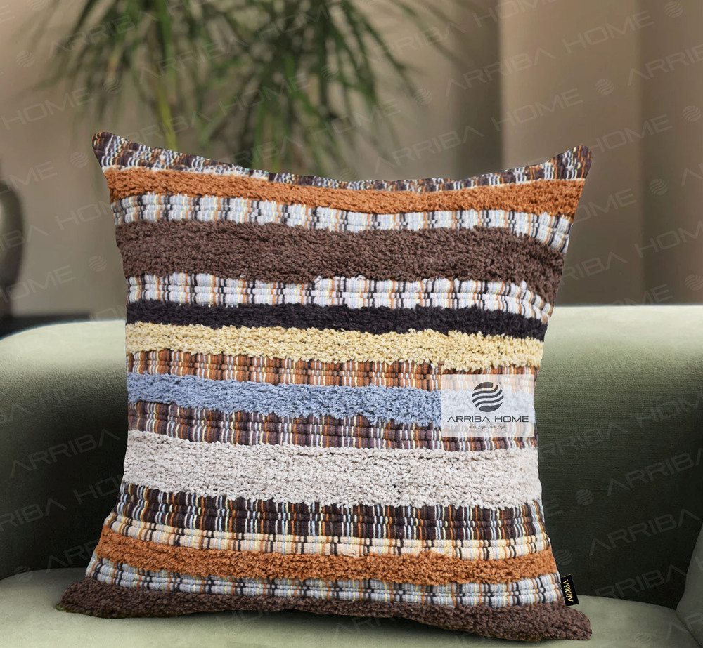 Chindi Cushion Covers - 100% Cotton, 12x12 To 24x24 Inches, Brown, Mustard Yellow, Grey, Aqua Blue | Screen/stencil/block Printed, Zipper Closure, Easy Maintenance