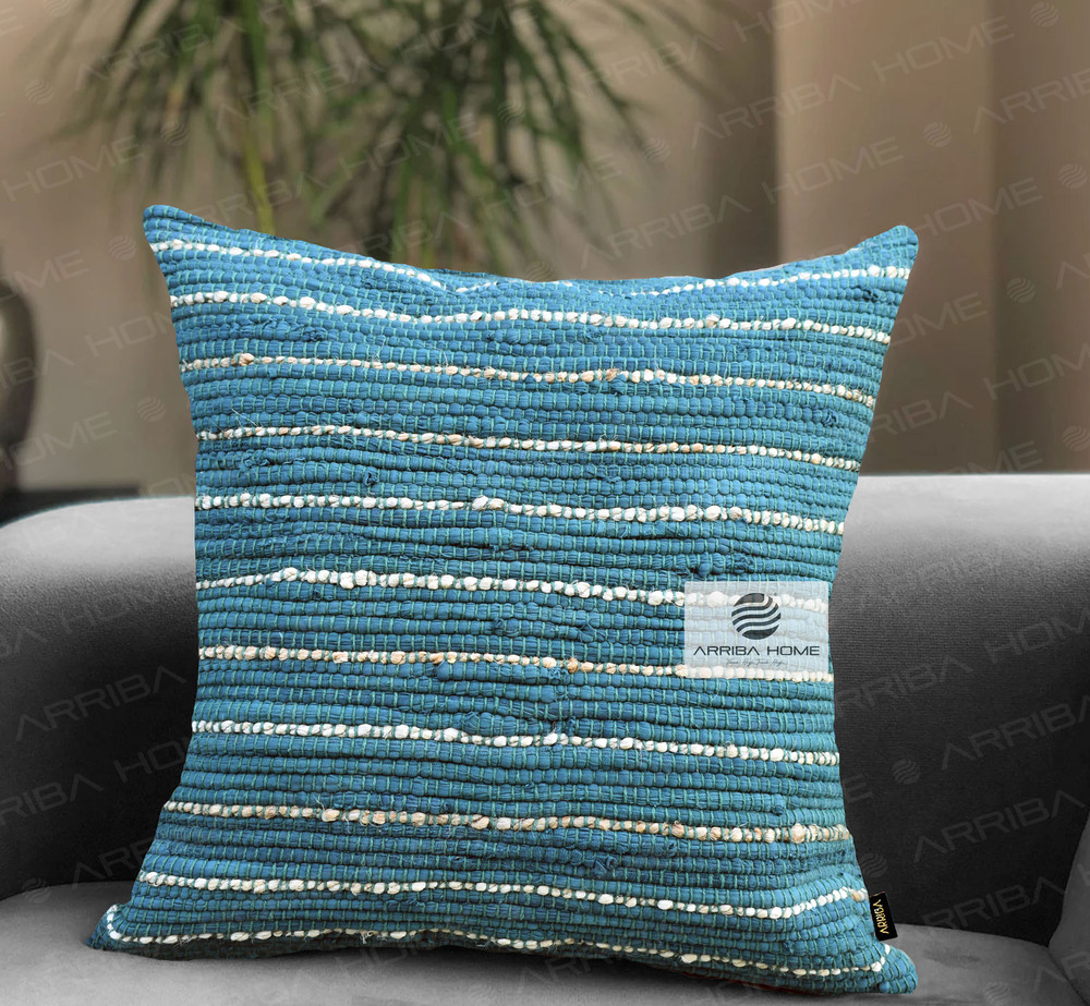 Chindi Cushion Covers - 100% Cotton, 12x12 To 24x24 Inches, Brown, Mustard Yellow, Grey, Aqua Blue | Screen/stencil/block Printed, Zipper Closure, Easy Maintenance